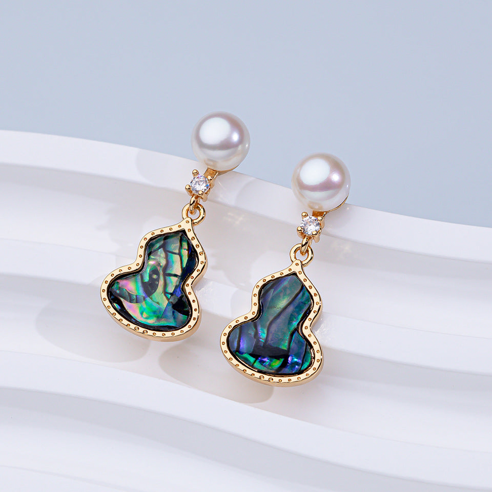 Abalone Natural Freshwater Pearl Ear Eardrops Sier Needle Stud Earrings