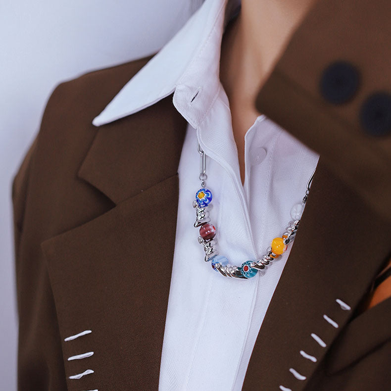 Light Luxury Minority Design Colorful Glass Beads Thorns Style Hip Necklaces