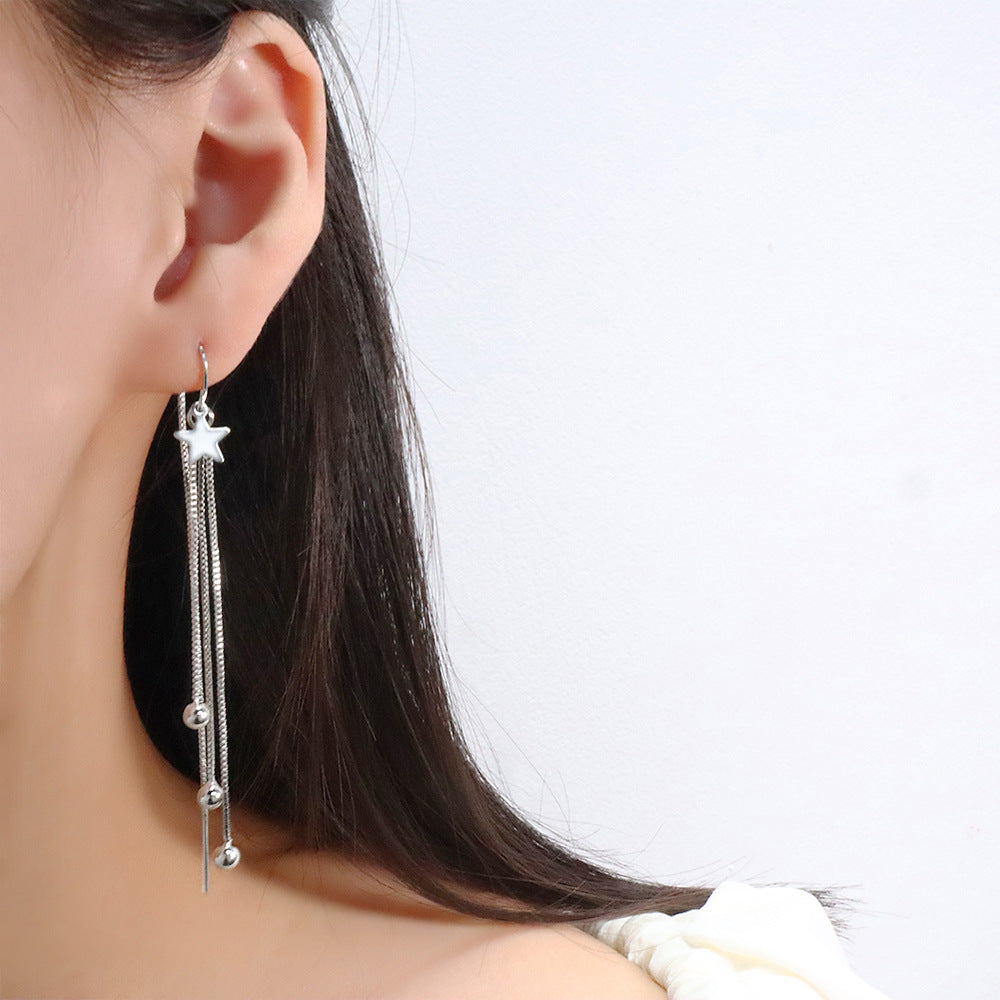 Women's Pentagram Tassel Unique High-grade Long Meteor Chain Bean Hook Ear Line
