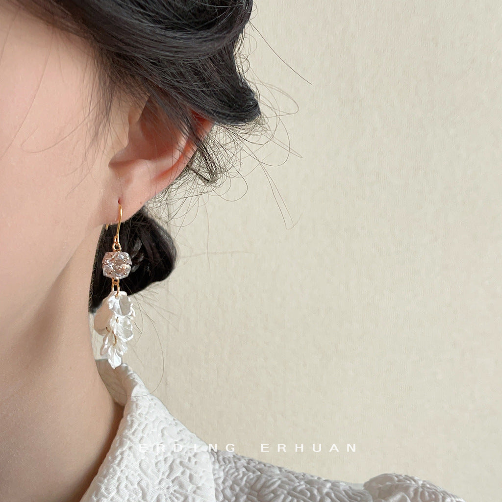Fairy Long Zircon Tassel Leaf Hand-made Design Sense Earrings