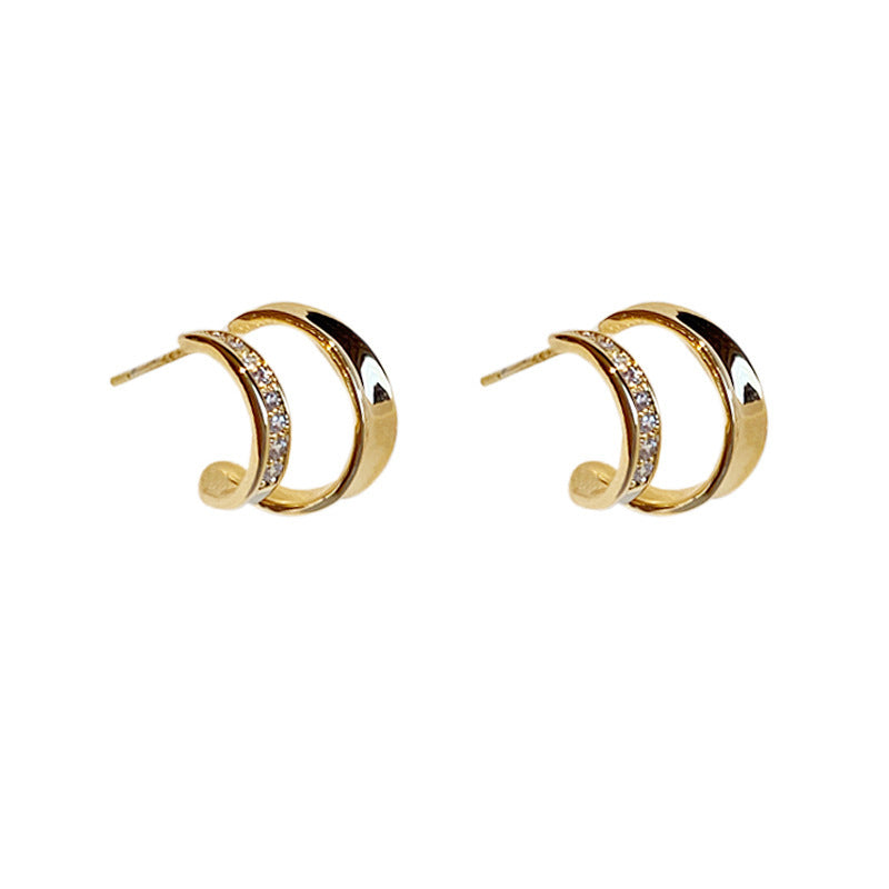 Women's Face Small Public Design Sense Half Circle High-grade Classic Style Stud Earrings