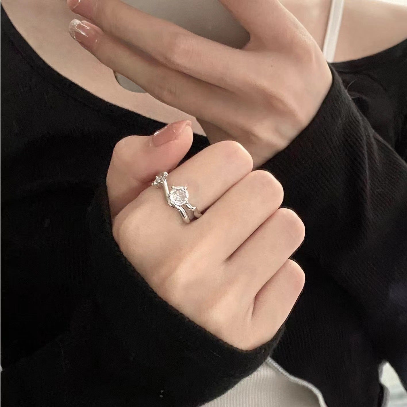 Open-end Zircon Female Cold Design Couple Rings