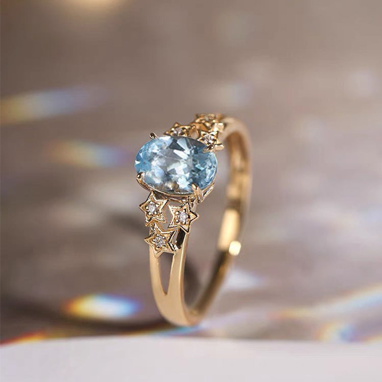Water Blue Planet Gold Plated Zircon Refreshing Santa Rings