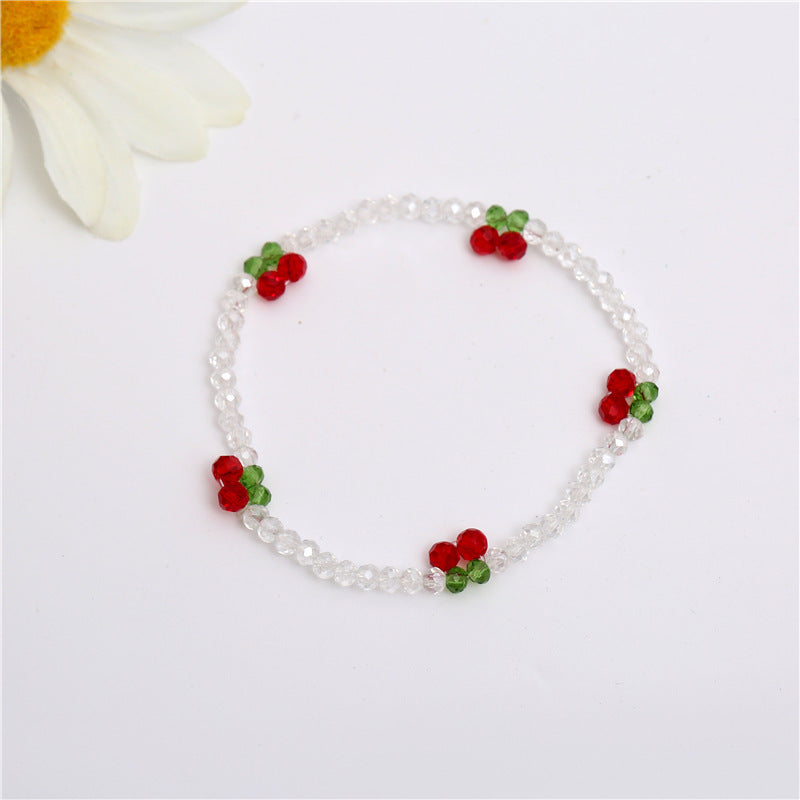 Crystal Cherry Female Korean Style Hand-woven Bracelet