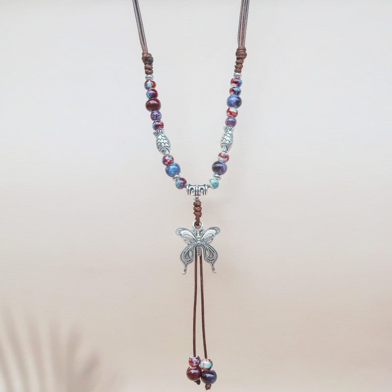 Women's Butterfly Braided Rope Chinese Ethnic Retro Light Luxury High-grade Necklace