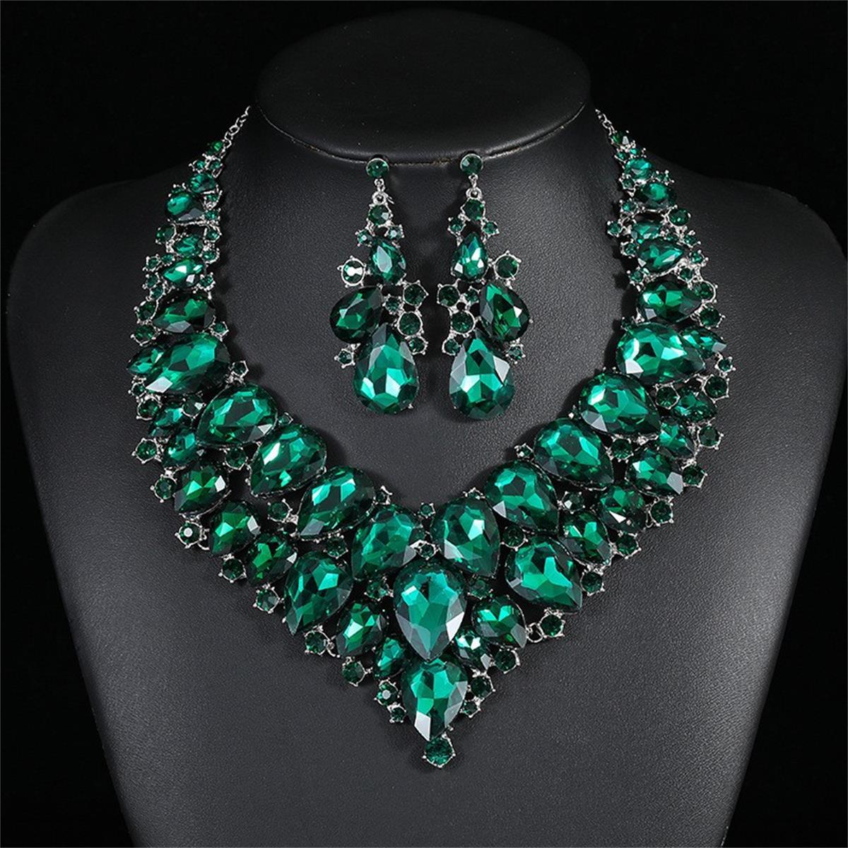 Women's Profile Generous Red Crystal Suite Bridal Jewelry Set
