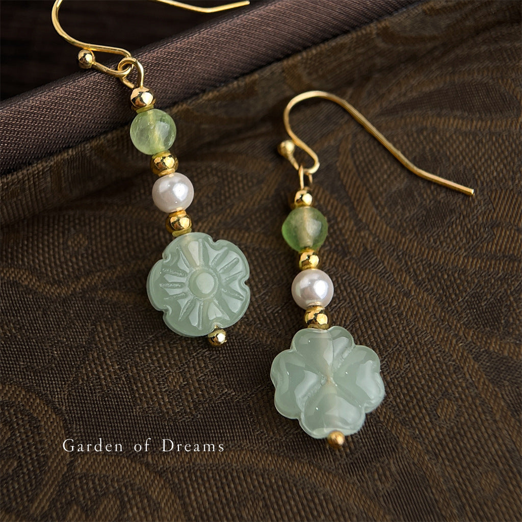 Women's National Style Handmade Chinese Natural Stone Stringed Pearls Earrings