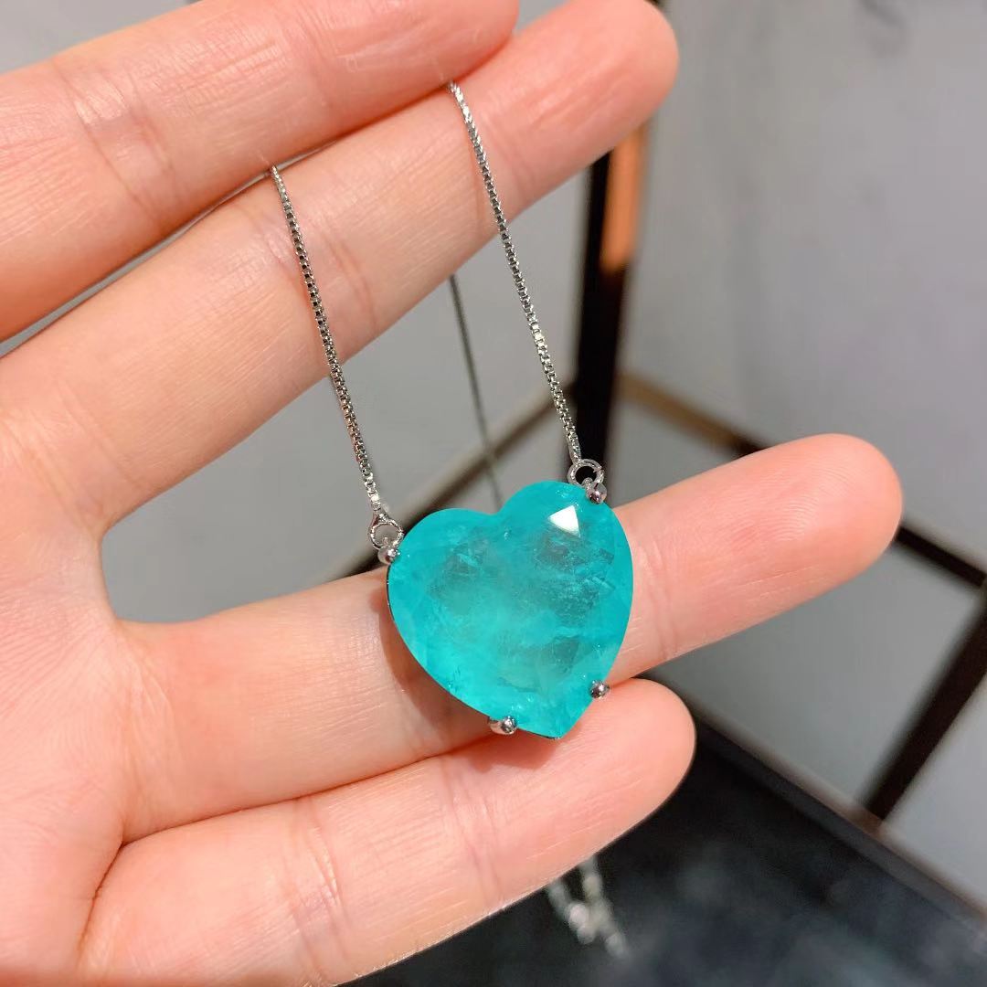 Women's Sheng Jewelry Inlaid Imitation Paraiba Heart-shaped Pendants