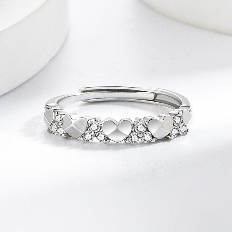 Women's Plated Sterling Sier Small Heart Shape With Diamond Simple Eight Ring