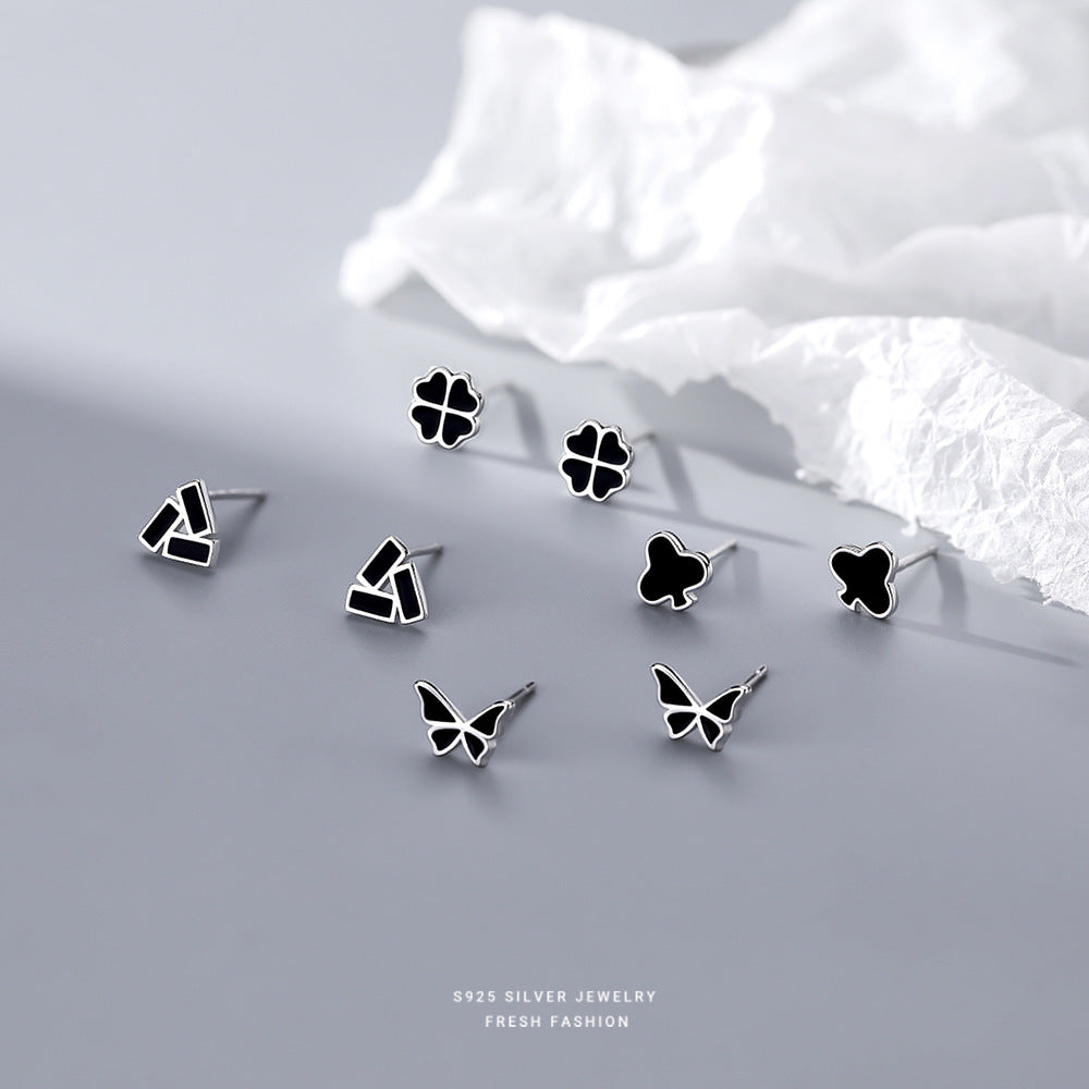 Sier Simple And Fresh Geometric Black Earrings