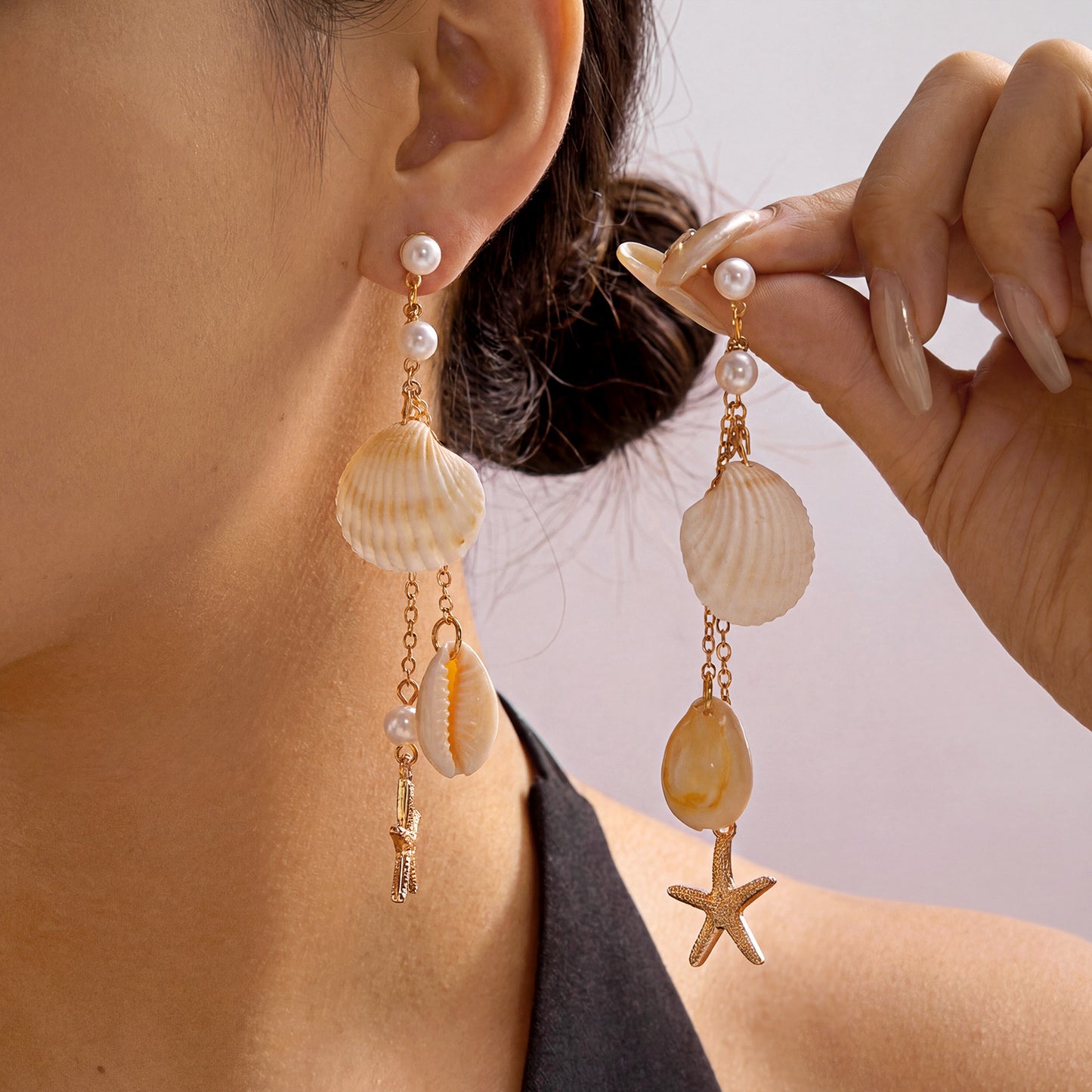 Bohemian Style Summer Seaside Beach Pearl Shell Long Earrings