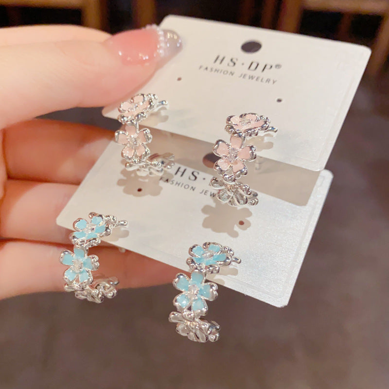 Summer Stylish Sweet Thick Sier Petals Ear Niche Temperament Light Rings