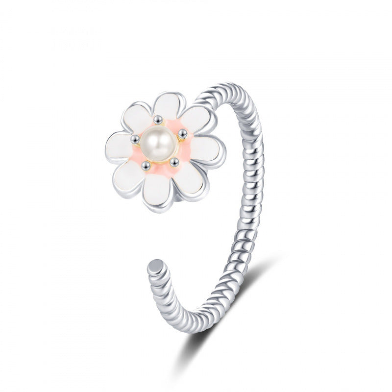 Women's Little Daisy Fashion Rotatable Glaze Flowers Switchable Index Rings