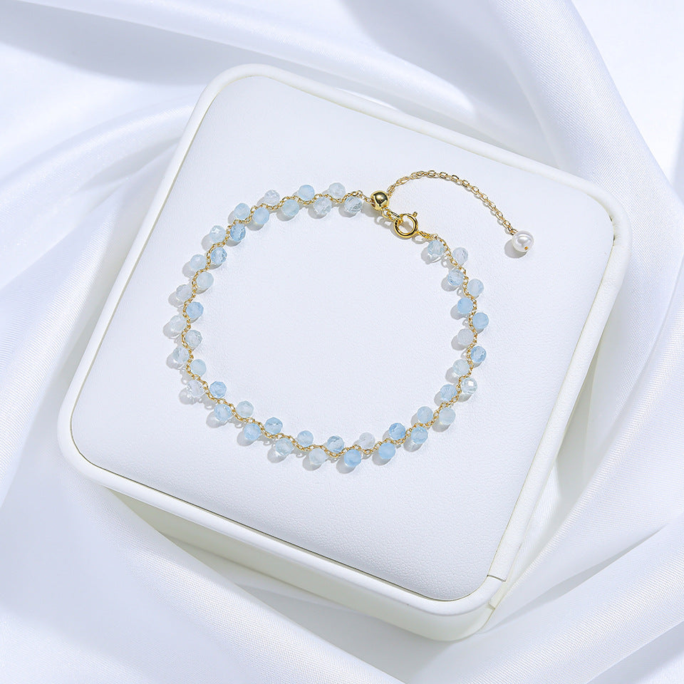 Women's Natural Stone Color Cut Tourmaline Aquamarine Hand Accessory Hand-woven High-grade Bracelets