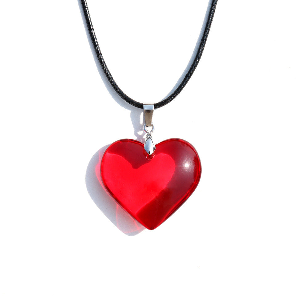 Red Love Simple Leather Rope Glass Sweet Cool Necklaces