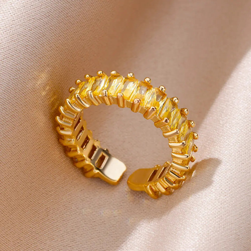 Luxury Gold Copper Plating Cubic Green Zircon Crystal Ring