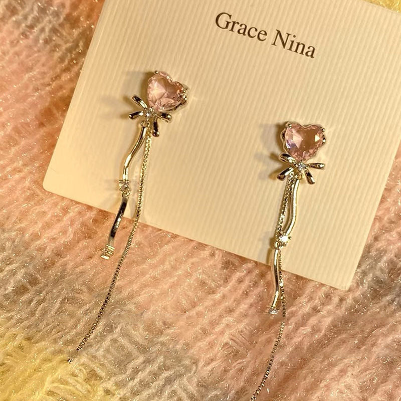Women's Knock Long Heart-shaped Tassel Elegant Sweet Stud Earrings