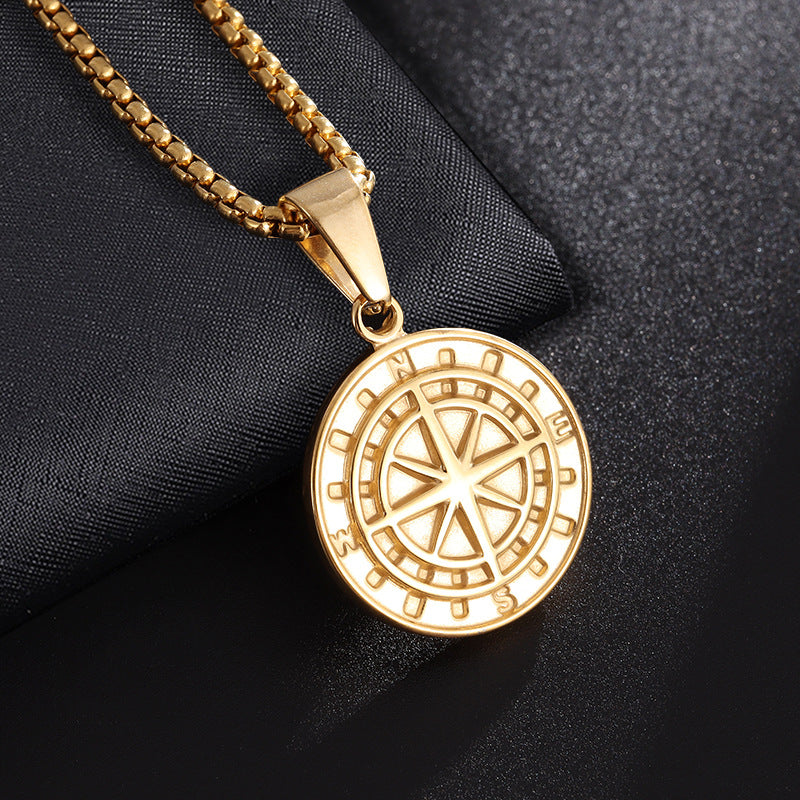 Men's Stainless Steel Round Compass Hip Hop Vintage Pendants