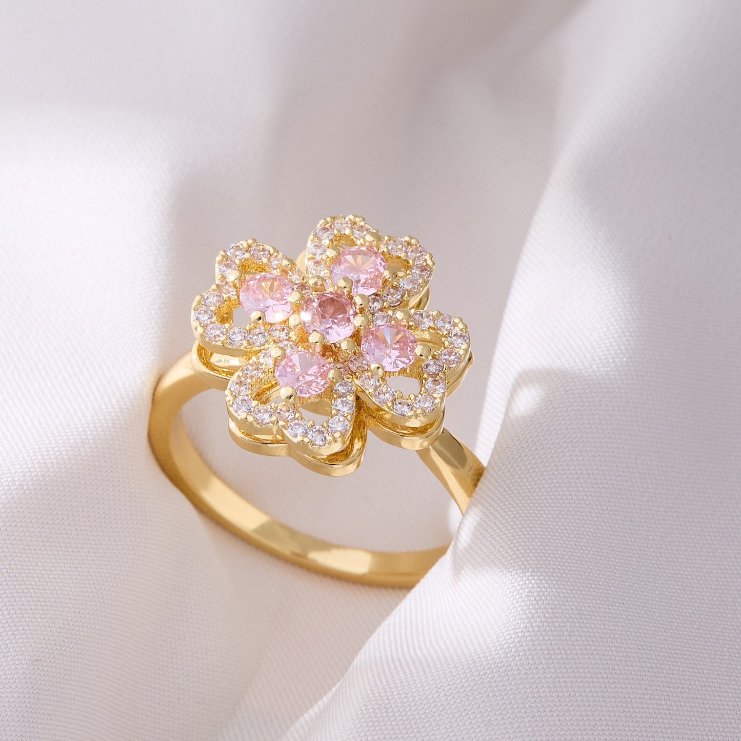 Valentine's Day Gift Flower Zircon Rotatable Ring