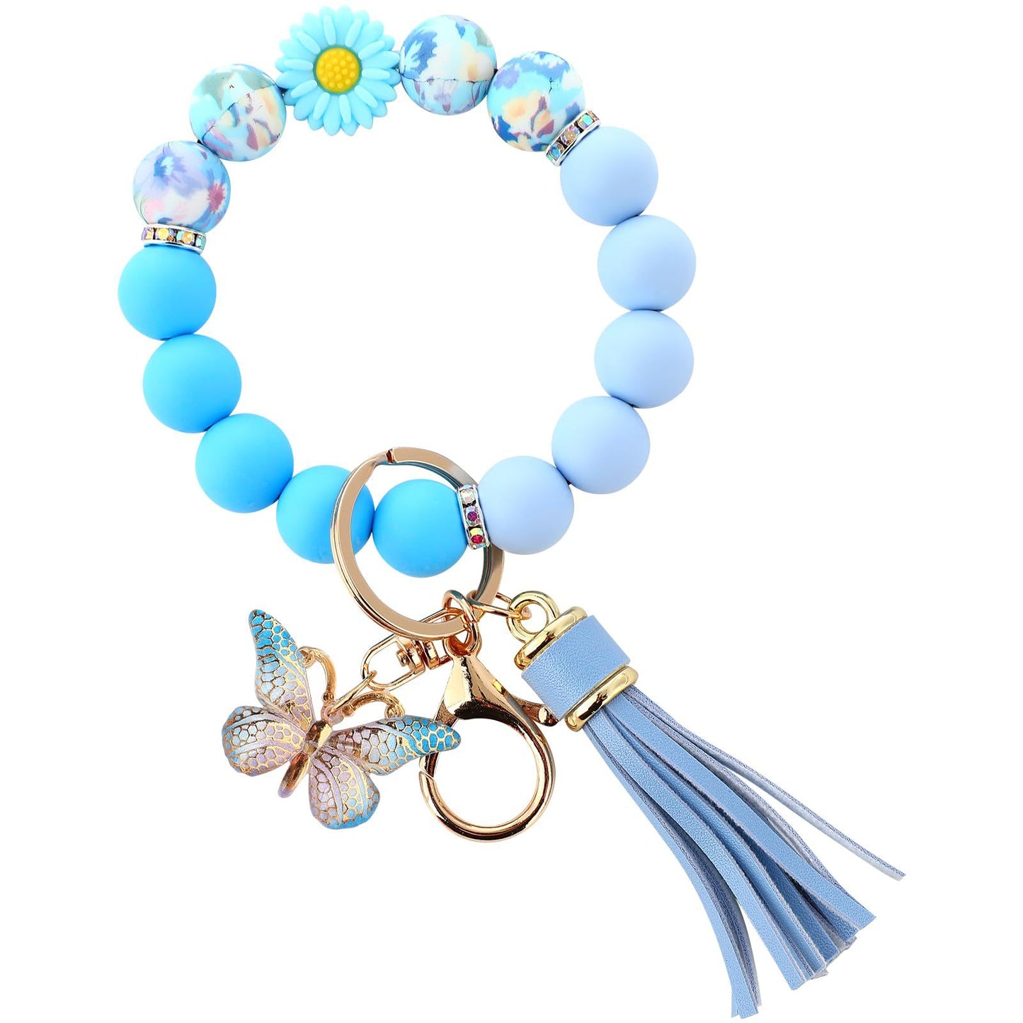 Silicone Beads Beaded Key Butterfly Tassel Bracelet