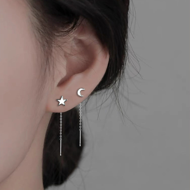 Glossy Asymmetric Star Moon Female Personalized Cold Style Long Chain Ear Line