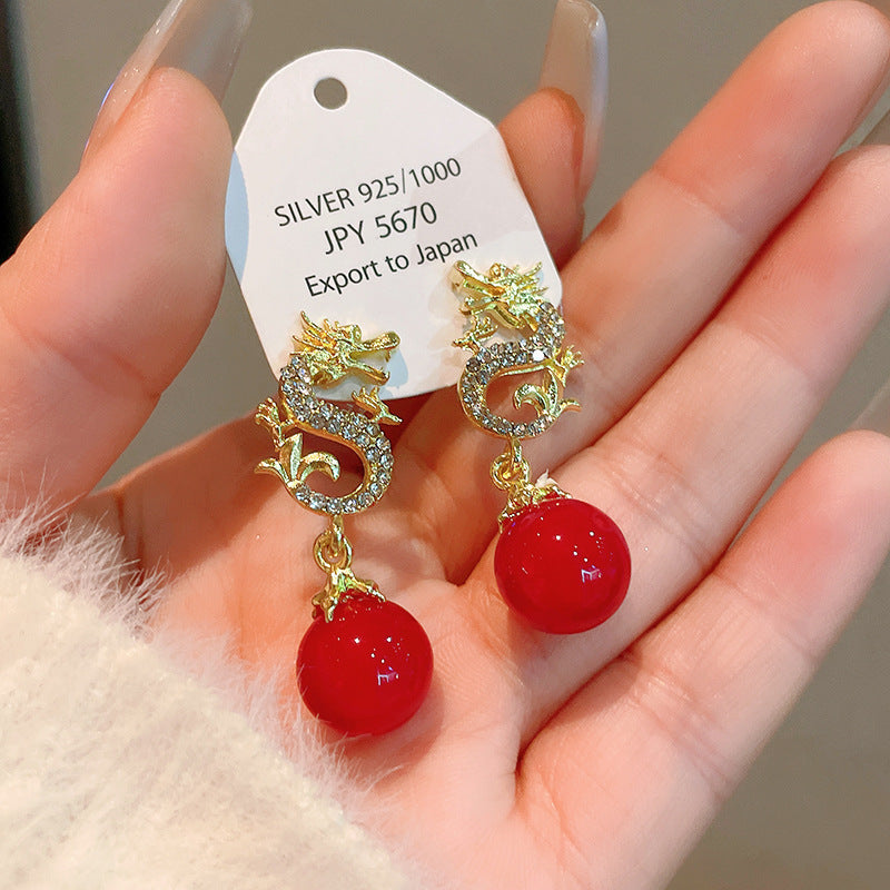 Needle Pearl Diamond Chinese Style Niche Temperament Earrings