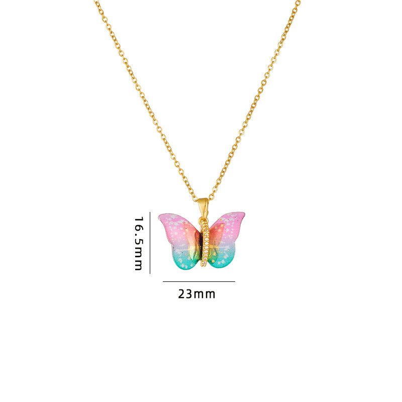 Steel Female Epoxy Color Simulation Butterfly Necklaces