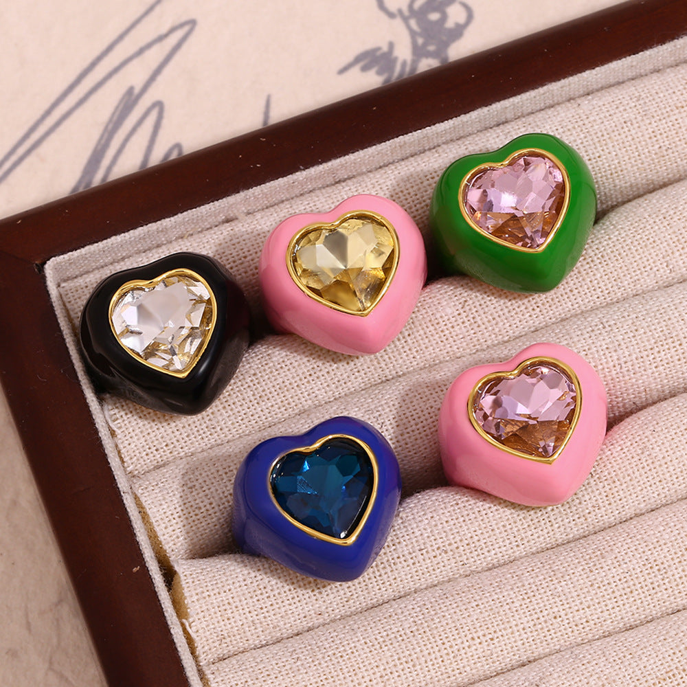 Fashion Niche Color Stainless Steel Gold-plated Cut Peach Ring