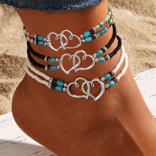 Fashion Vacation Style Alloy Double Love Bohemian Resin Bead Beach Bracelet