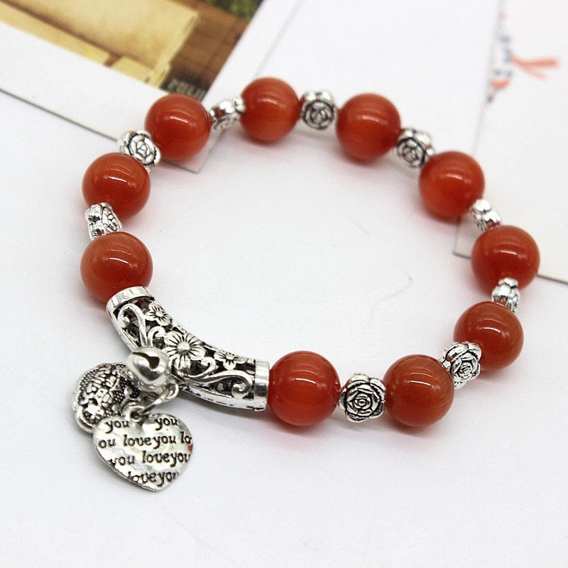 Women's Sier Hand Ethnic Style Handmade Beaded Opal String Bracelet