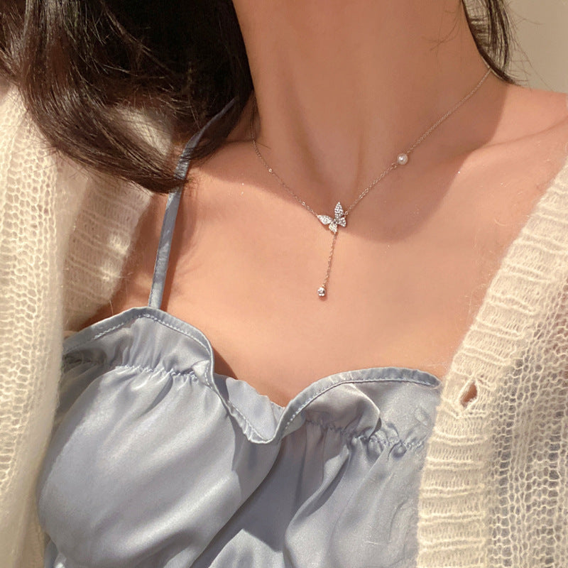 Women's Butterfly Tassel Light Luxury High-grade Clavicle Necklace