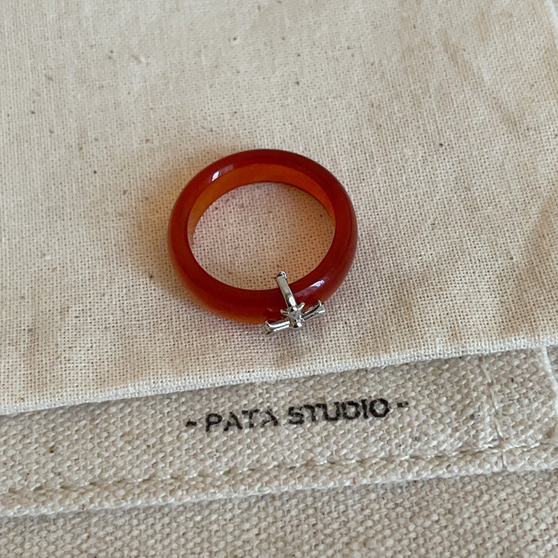 Women's Cross Natural Stone Simple High Sense Mild Luxury Retro Ring