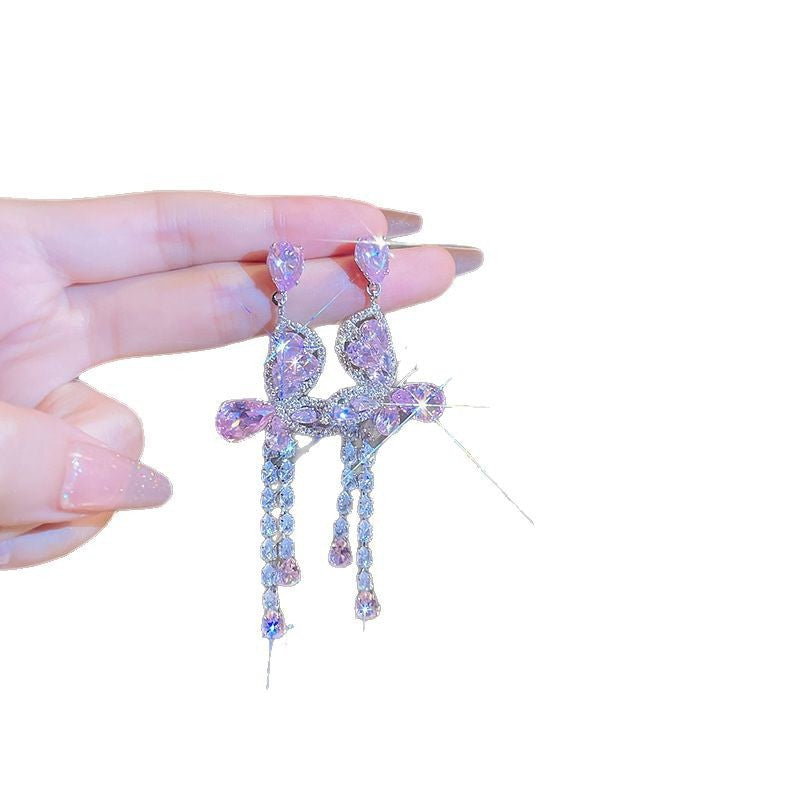 Zircon Butterfly Water Drop Ear Female Rings