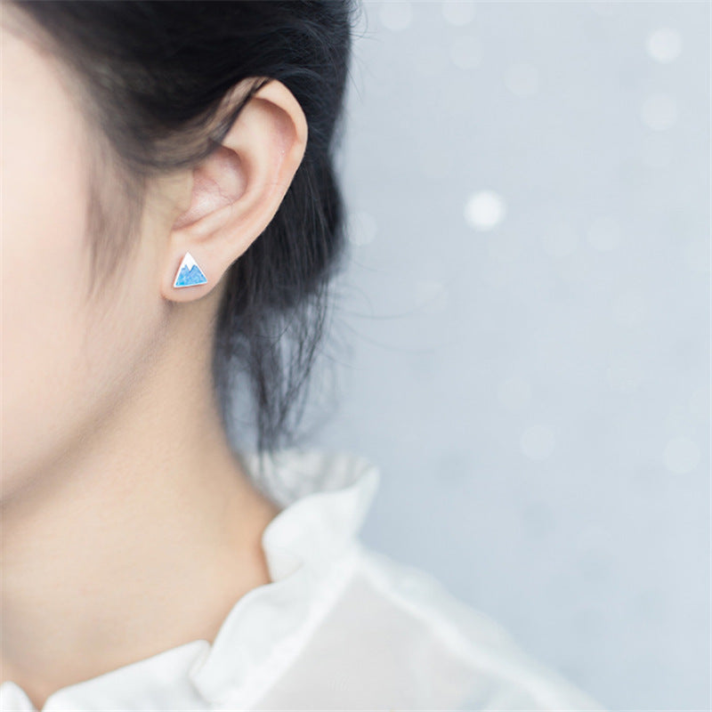 Korean Style Snow Mountain Cute Fresh Mori Fuji Blue Stud Earrings