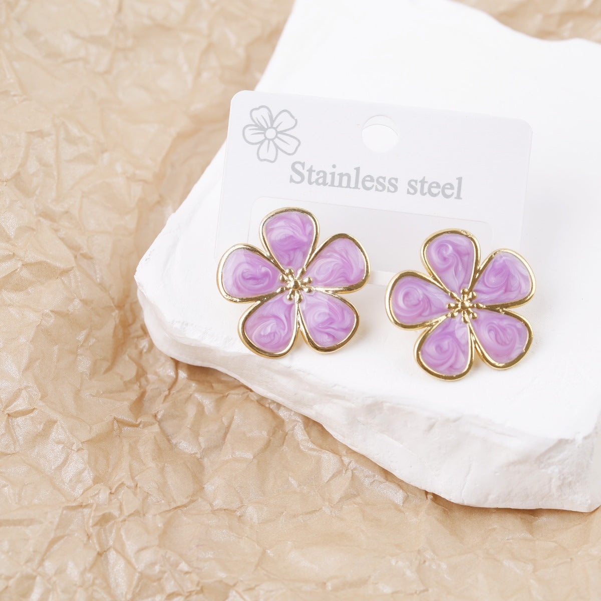Style Sweet Elegance Metal Glaze Flowers Fresh Stud Earrings