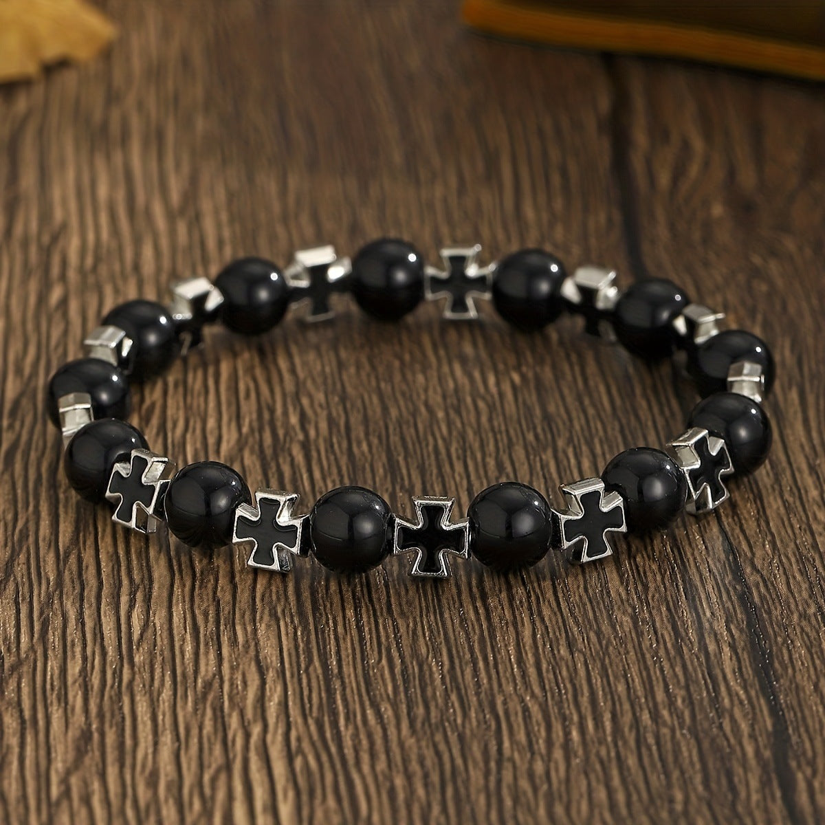 Cross Beaded Black White Color Matching Bracelet