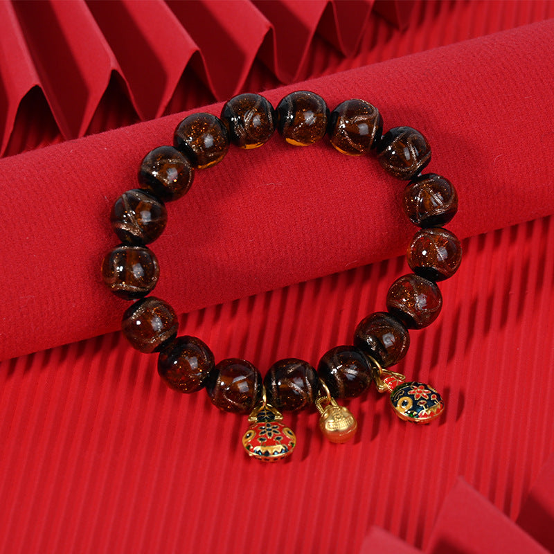 Gray Colored Glaze Chinese Style Colorful Swallowing Gold Bracelet