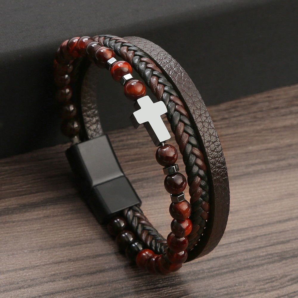 Stone Stainless Steel Obsidian Volcanic Rock Elements Simple Bracelet