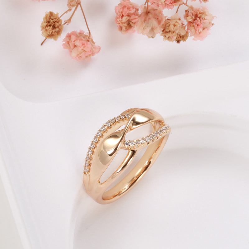 Gold Trendy Personality Twisted Glossy Inlaid Rings