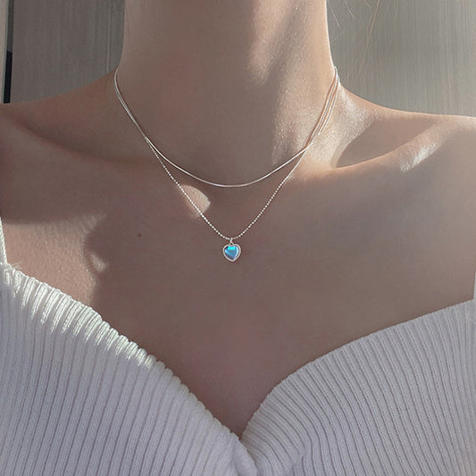 Love Moonstone Female Sweet Gradient Gem Heart Shaped Necklaces