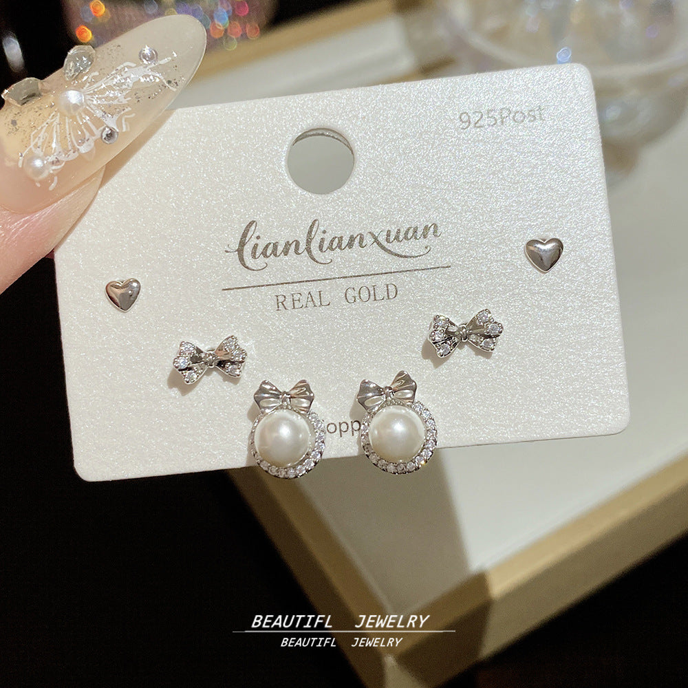 One Card Three Pairs Of Ear Sterling Sier Needle Rings