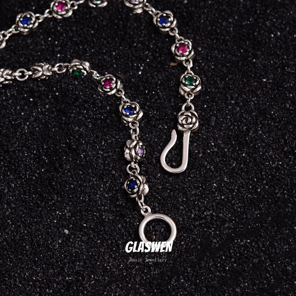 Zircon Rose Hook Female Niche Double-sided Necklaces