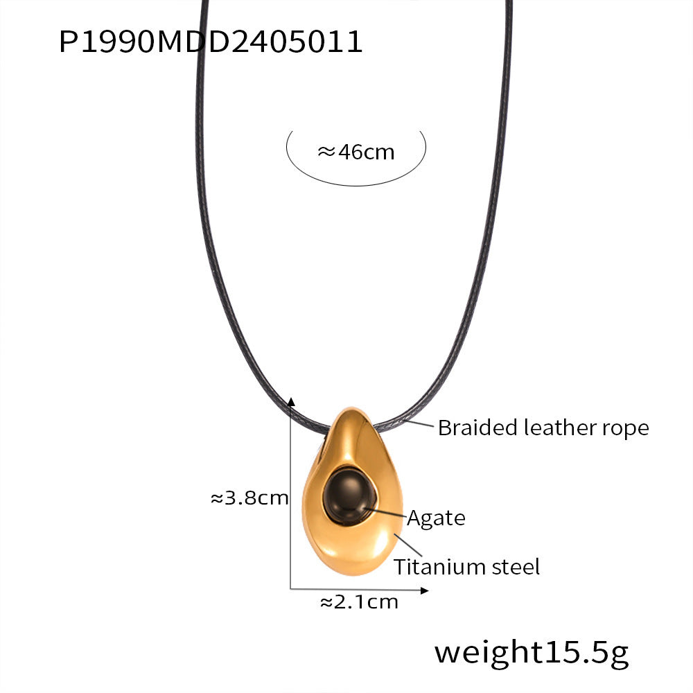 Women's Fashion Popular Titanium Steel Gold Plated Leather Rope Water Drop Necklaces