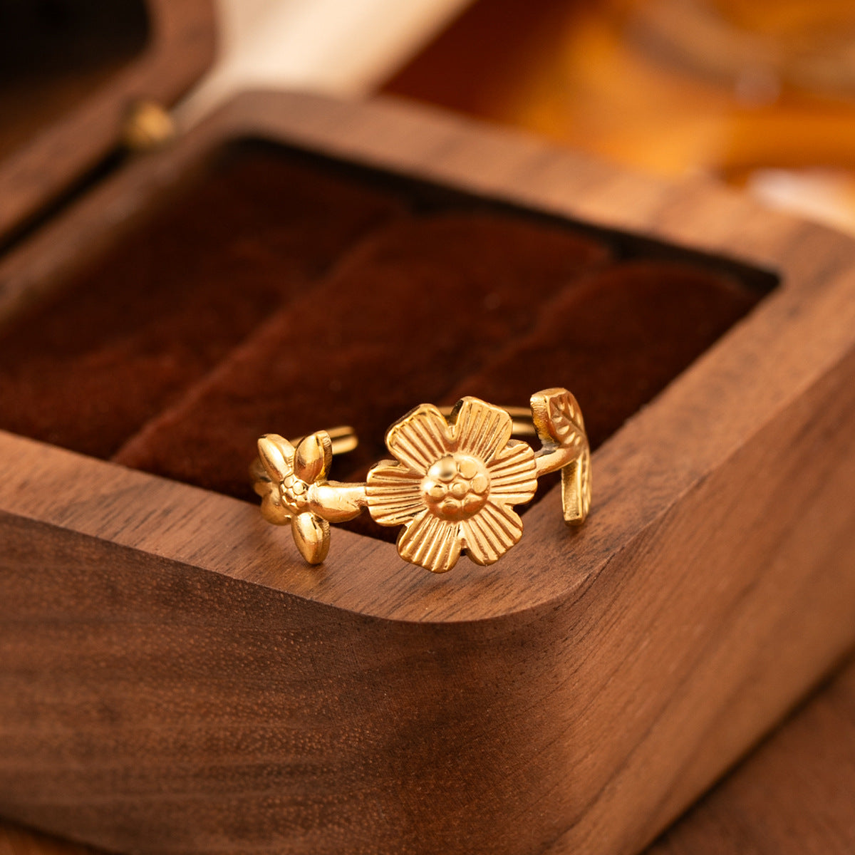 Flower Oil Pressure Simple Daisy Stainless Steel Rings