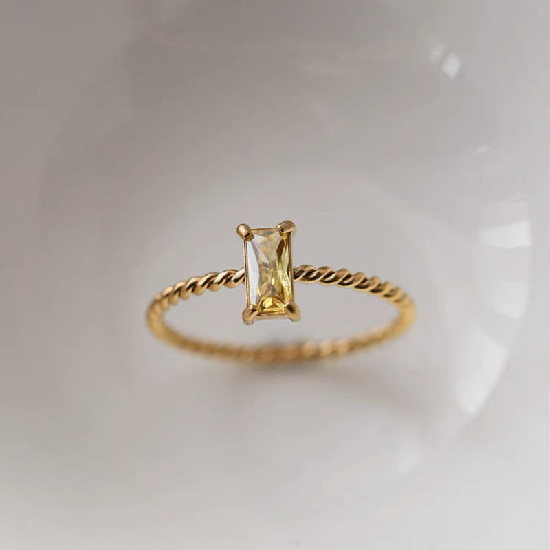 Women's Gold-plated Fine Twist Color Square Diamond Rings