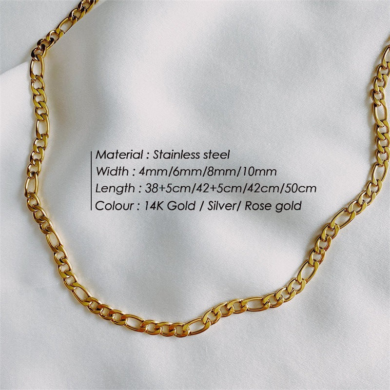 Women's & Men's Figaro Chain Titanium Steel Stainless Gold Thick Necklaces