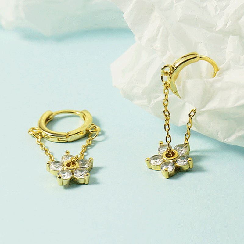 Sweet Flower Zircon High-grade Tassel Hook Eardrops Ear Buckle