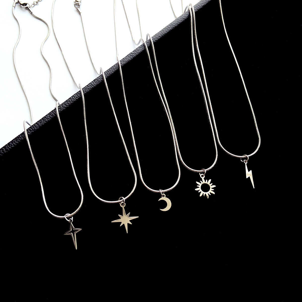 Stainless Moon Asterism Star Snake Bones Chain Necklaces