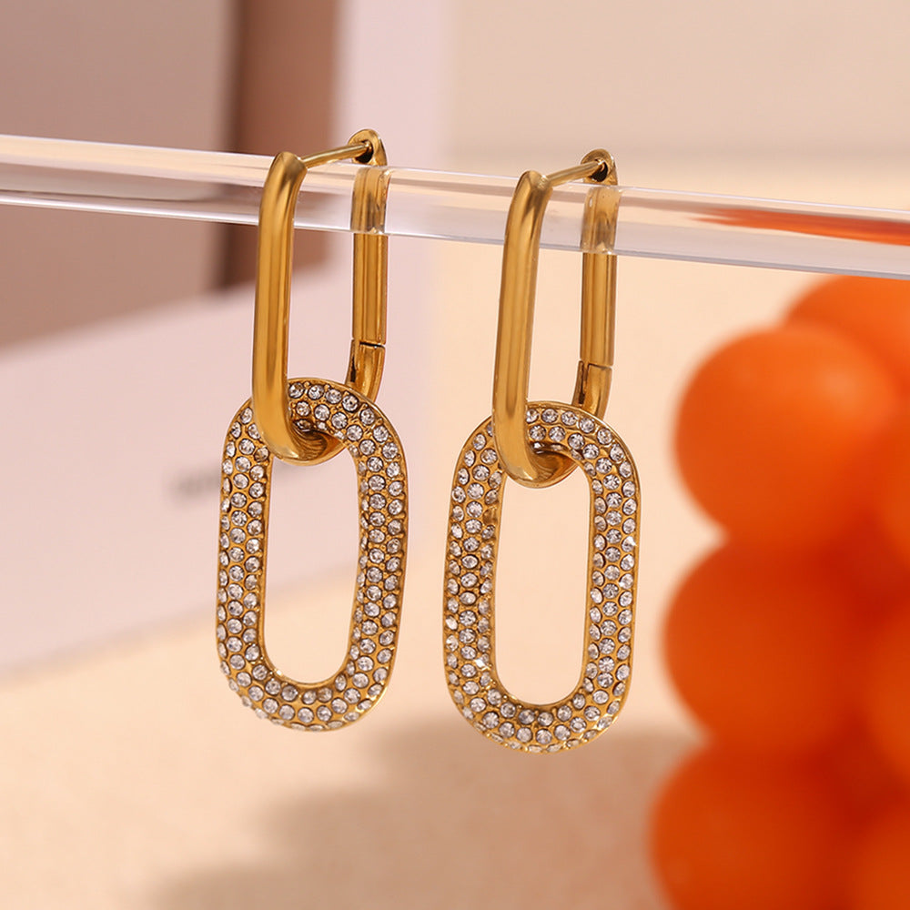 Women's Fashion Graceful Stainless Steel Gold-plated Luxury Assembled Zircon Earrings