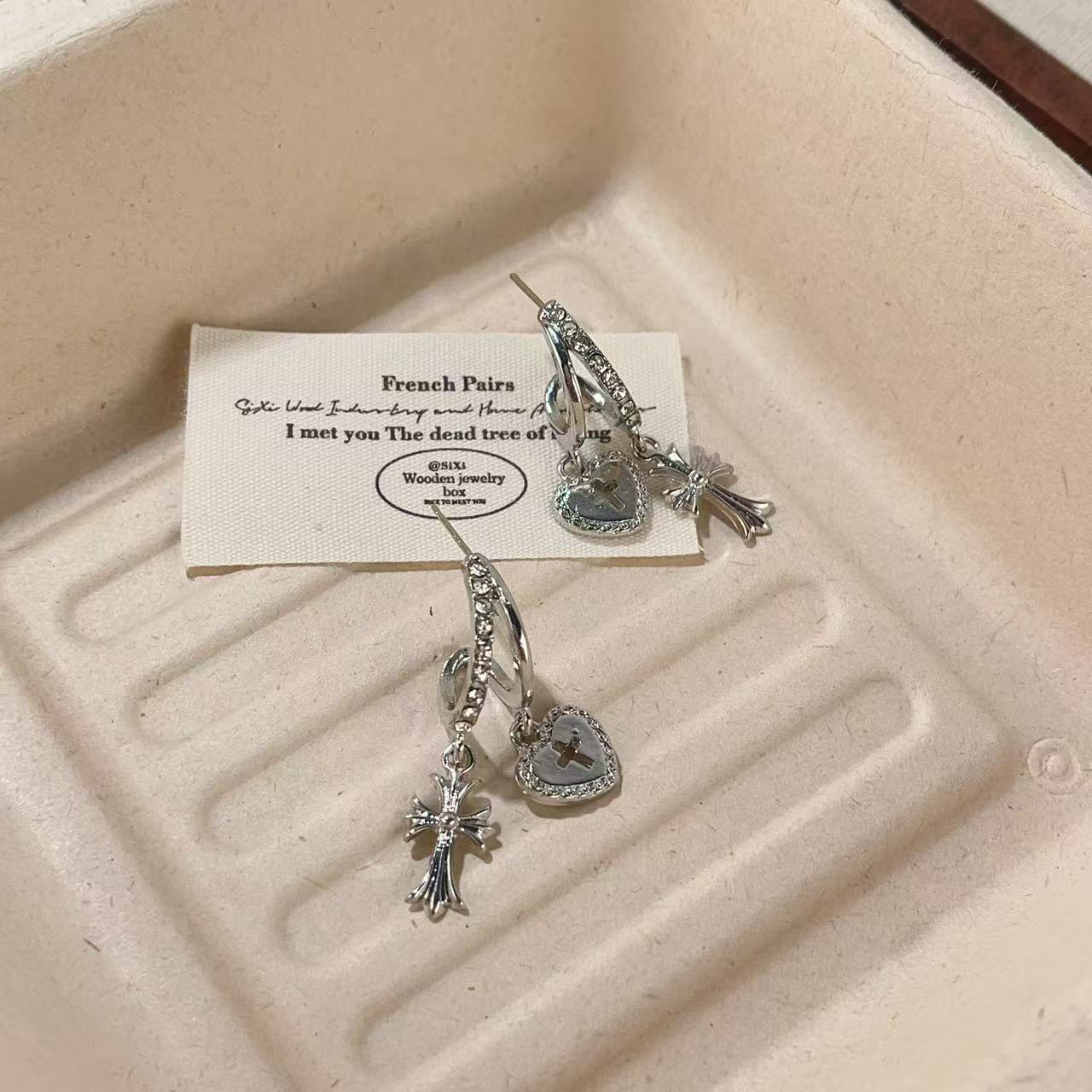 Women's Sweet Cool Diamond Lovely Cross High-grade Cold Style Personality Earrings